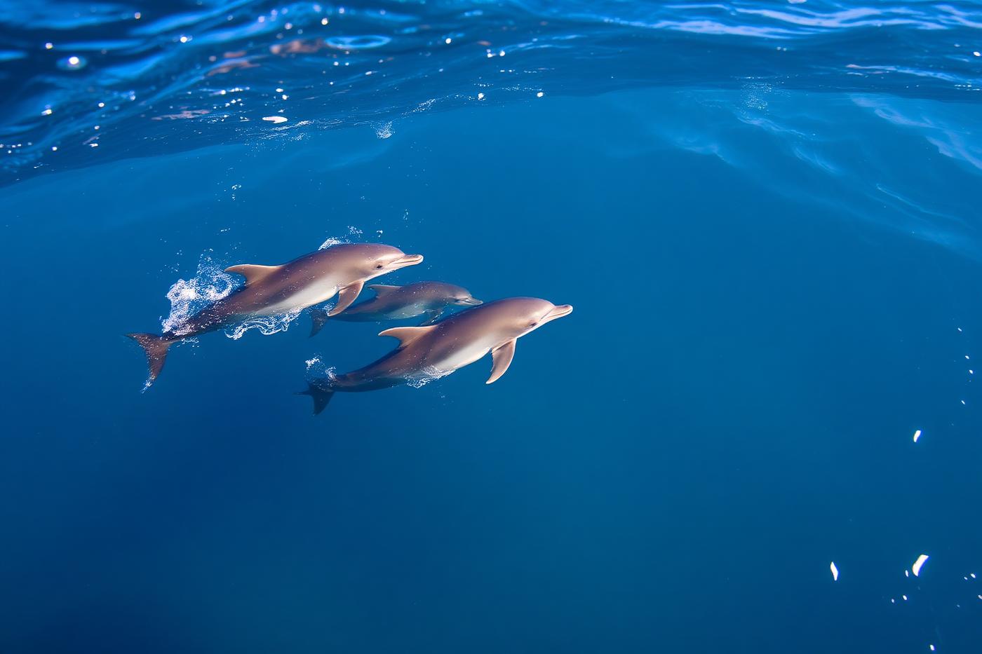 Bottlenose dolphins swimming close to the surface of the Indian Ocean