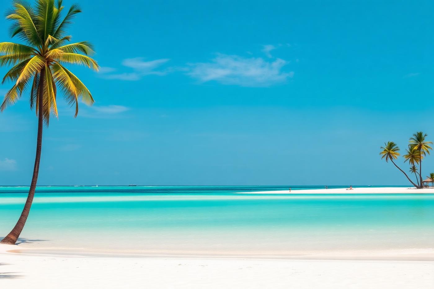 Wide white sand beach at Kendwa with calm turquoise water