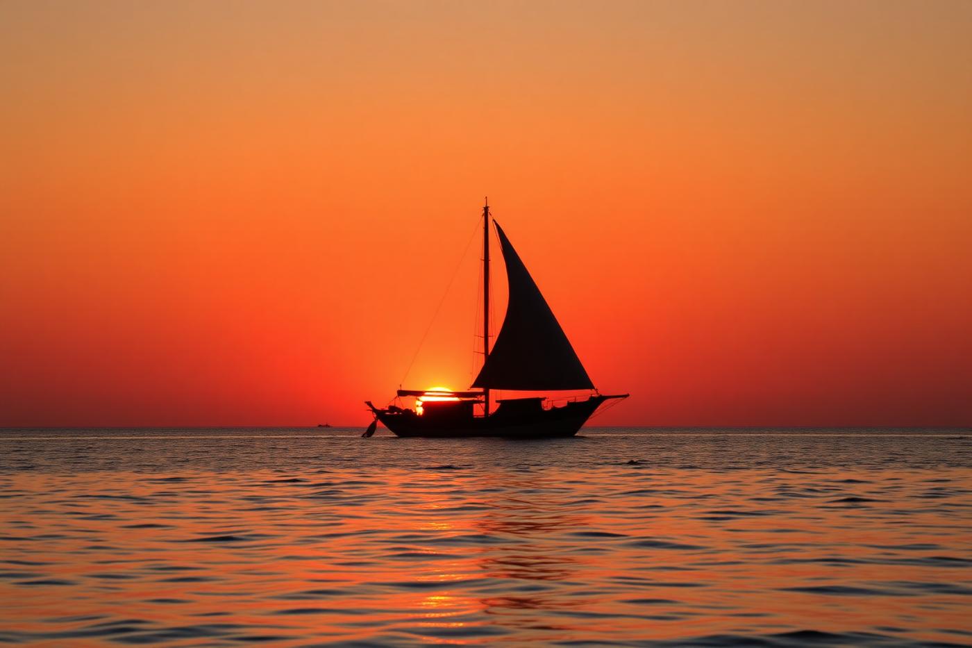 Dhow sailing off Zanzibar as the sun goes down over the Indian Ocean