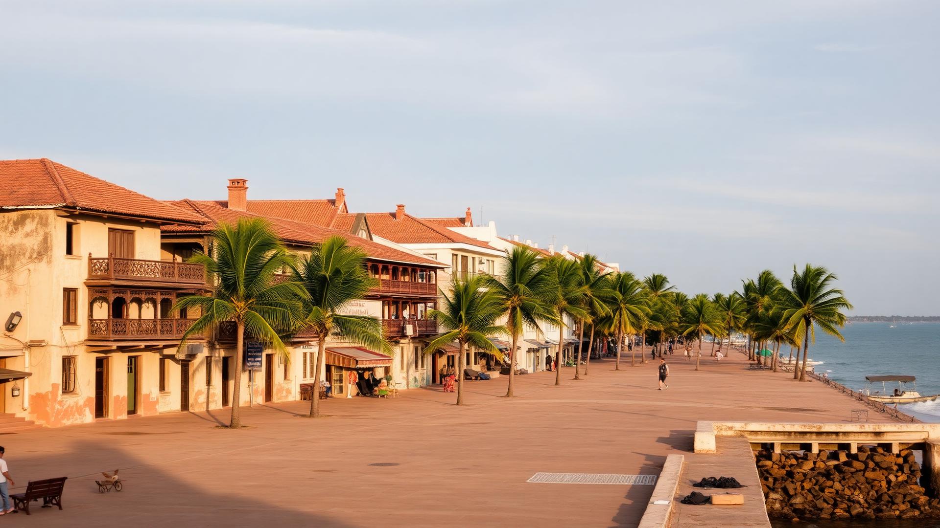 Coral stone buildings along the Stone Town waterfront in Zanzibar